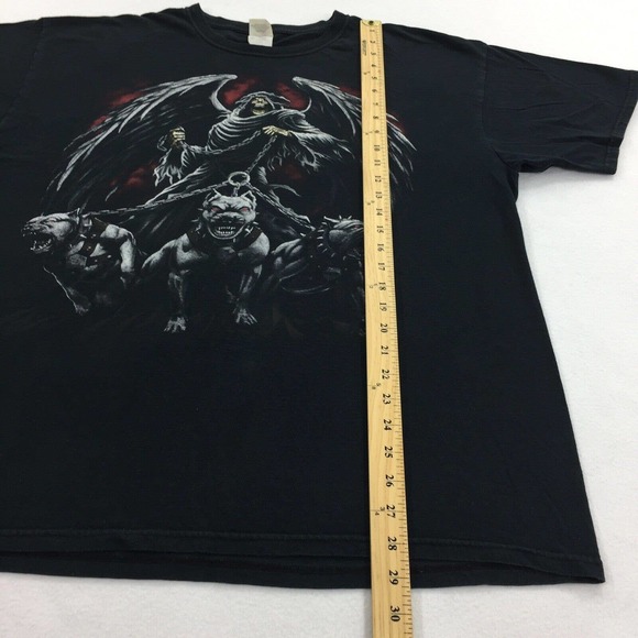 VTG Grim Reaper Hell Dogs Pit Bulls Short Sleeve T-Shirt XL Black Biker Horror - Picture 6 of 6